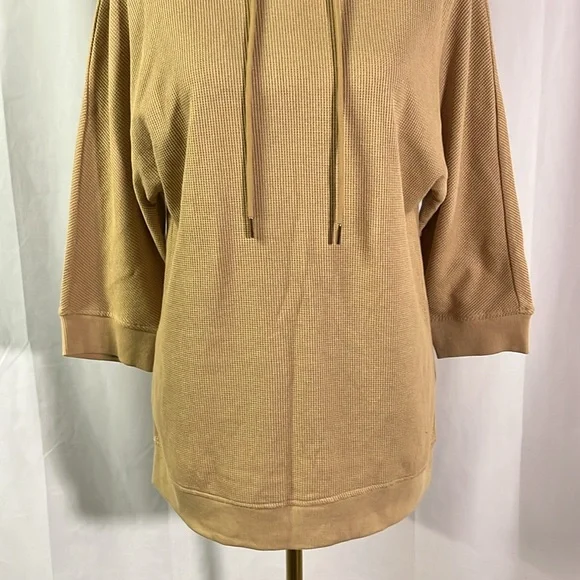 Jones New York Camel Tan Waffle Knit Thermal 3/4 Sleeve Hooded Pullover - Picture 7 of 16